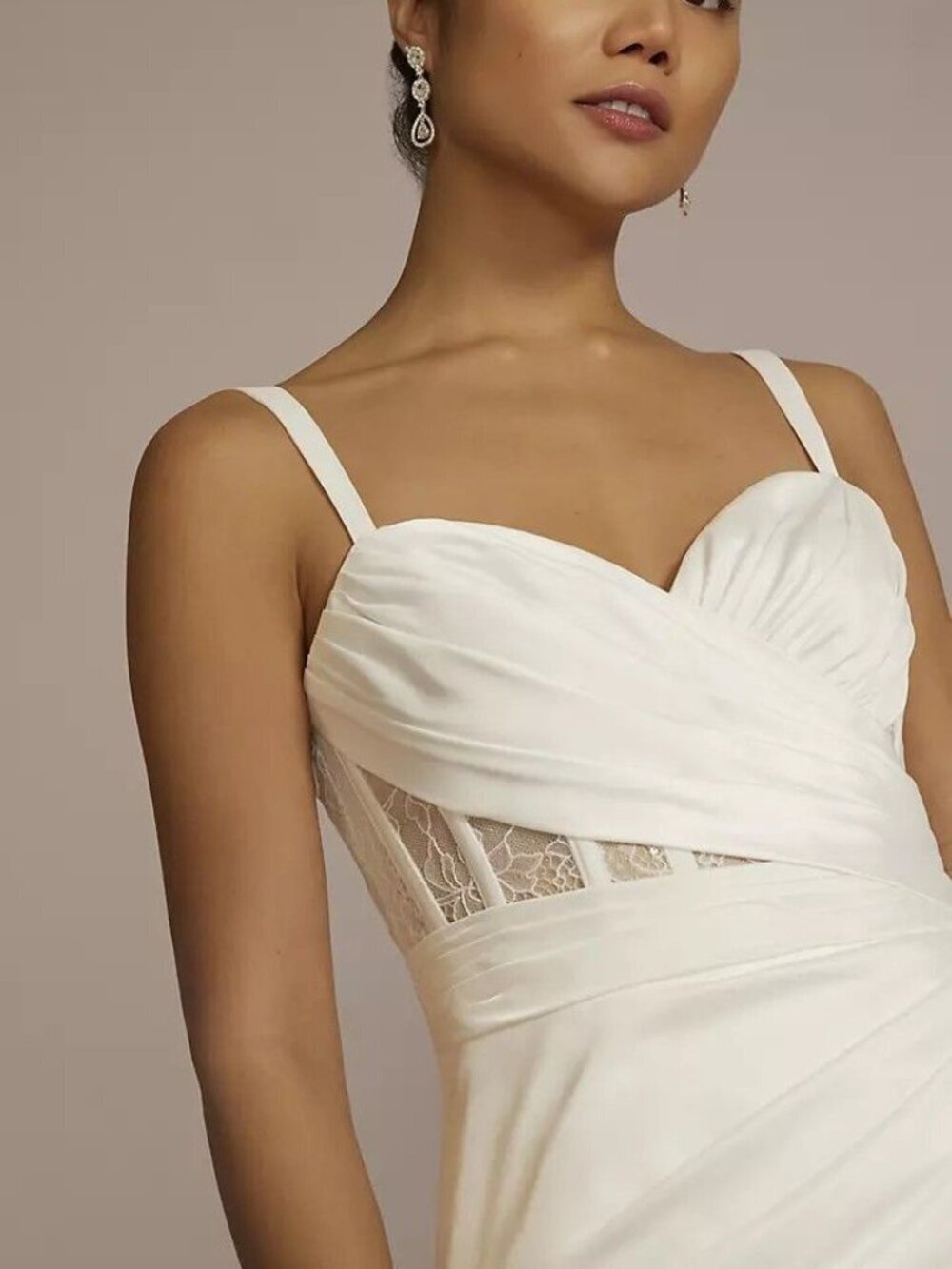 David’s Bridal Corset Bodice Pleated Sheath Wedding Dress Slit Size 6 NWT - Picture 3 of 6